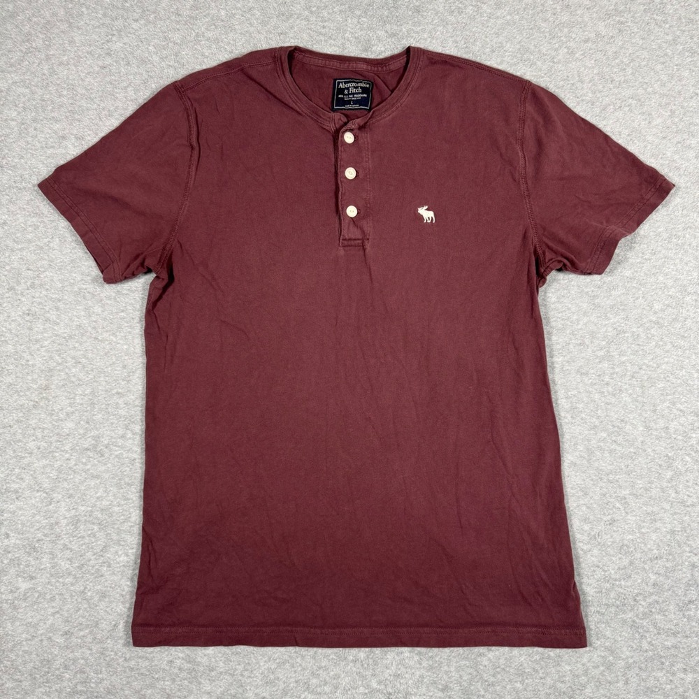 Abercrombie & Fitch Henley Shirt Mens Size L Maroon Short Sleeve